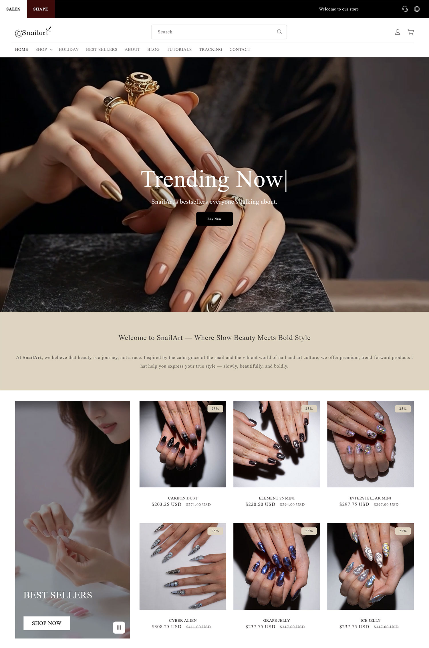 shopify美妆风格模版snail